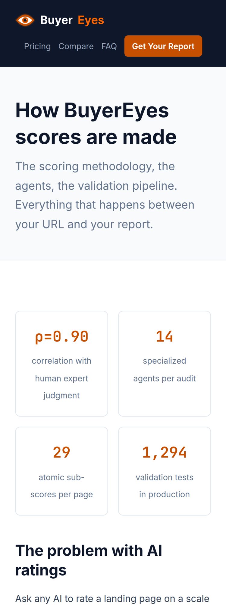 buyereyes.ai homepage before audit remediation, March 2026