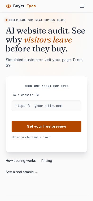 Buyer's first impression of the homepage